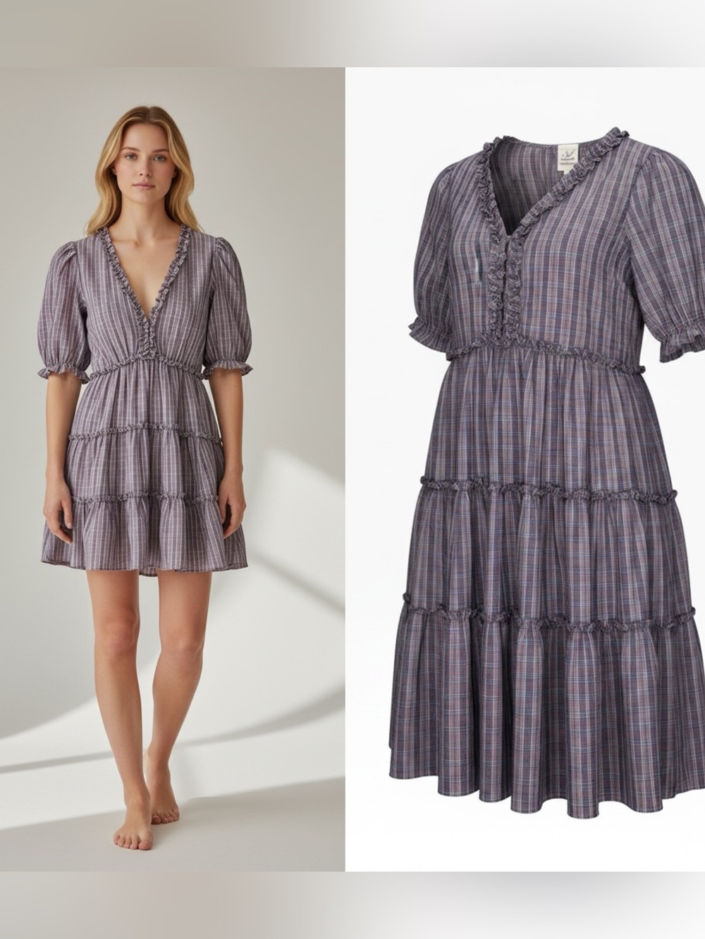 NWT Cinq a Sept Tish Mini Lilac Smoke Plaid Print Mini Dress 2